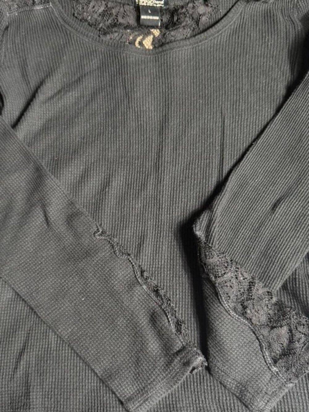 Lucky Brand black long sleeve top with lace...